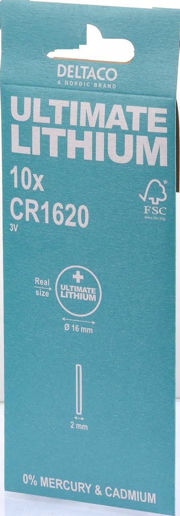 DELTACO Ultimate Lithium battery, 3V, CR1620 button cell, 10-pack