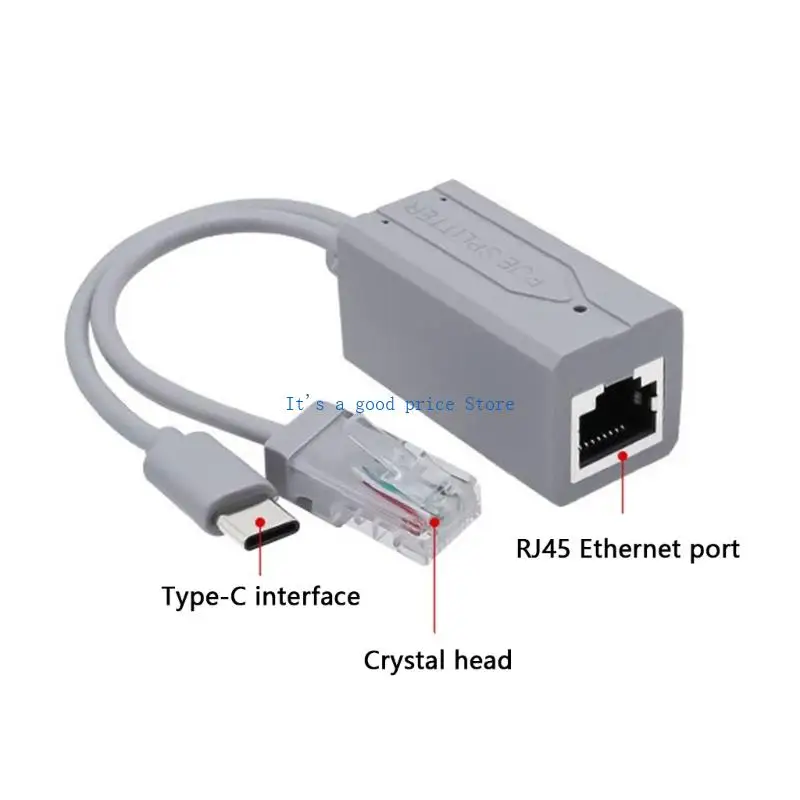 Type C PoE Splitter with RJ45 Port Type C Port 48V To 5V2.4A Power 10/100Mbps For NonPoE Devices IEEE802.3af Compliant - GRAY